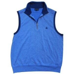 Brooks Brothers Mens Blue Quarter Zip Sweater Vest Golden Fleece Logo Medium